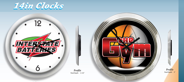 14" Promotional wall clocks. Order digital clocks and countdown timers from LogoClocks.com. Order customized wall clocks with your logo printed onto the face of each clock.